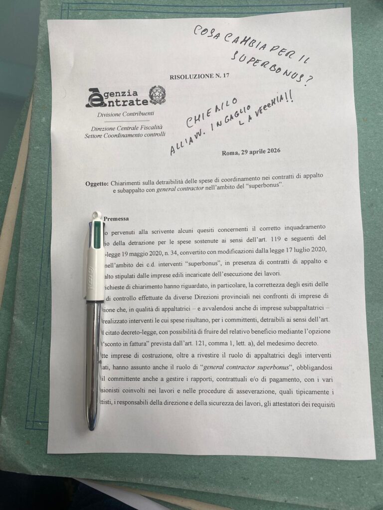 Sintesi Risoluzione 17/2026 Superbonus Studio Legale ITSLAW